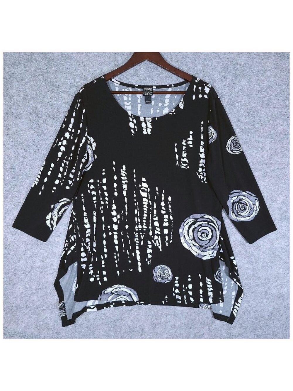 Clara Sunwoo Parachute Hem Tunic Rose Scatter Floral Print Stretch Top Large